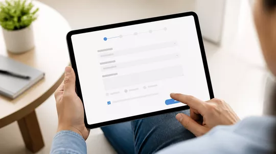 Tablet displaying a website lead form being submitted, symbolizing website issue resolution.