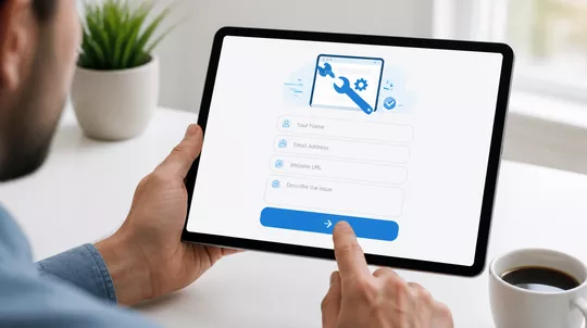 Website Repair Service - user submitting an online form on a tablet